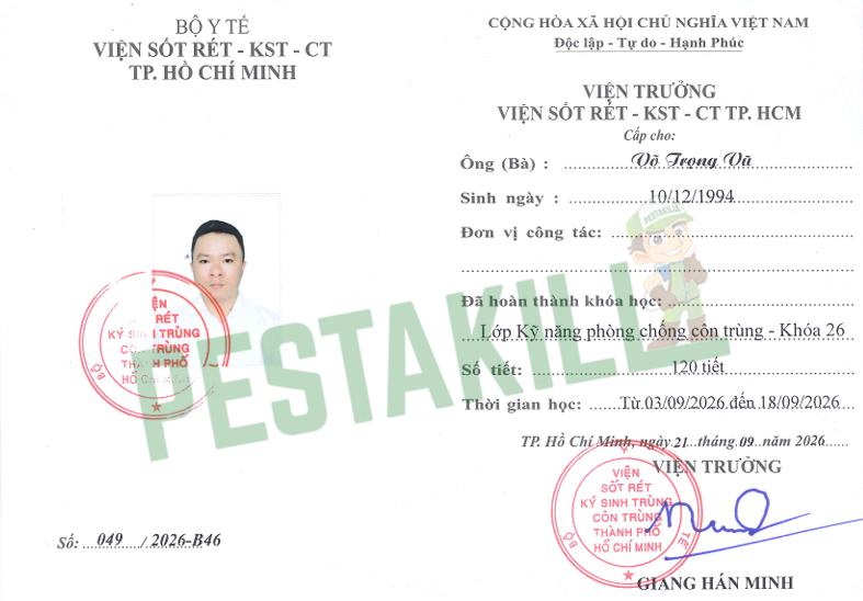 Chứng chỉ phòng chống côn trùng của Võ Vũ Chứng chỉ phòng chống côn trùng của Võ Vũ